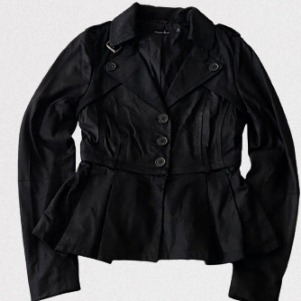Muubaa Suede Leather Black Convertible Peplum to Crop Jacket 6 Discontinued RARE